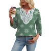 image:imageWIHOLL 34 Length Sleeve Womens Tops Boho V Neck Lace Shirt Trendy Blouses Dressy Casual Vacation Clothes S3XL01  Light Green