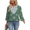 image:imageWIHOLL 34 Length Sleeve Womens Tops Boho V Neck Lace Shirt Trendy Blouses Dressy Casual Vacation Clothes S3XL01  Light Green