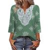 image:imageWIHOLL 34 Length Sleeve Womens Tops Boho V Neck Lace Shirt Trendy Blouses Dressy Casual Vacation Clothes S3XL01  Light Green