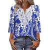 image:imageWIHOLL 34 Length Sleeve Womens Tops Boho V Neck Lace Shirt Trendy Blouses Dressy Casual Vacation Clothes S3XL02  Blue Tribal White Floral