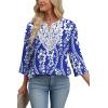 image:imageWIHOLL 34 Length Sleeve Womens Tops Boho V Neck Lace Shirt Trendy Blouses Dressy Casual Vacation Clothes S3XL02  Blue Tribal White Floral
