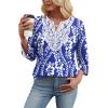 image:imageWIHOLL 34 Length Sleeve Womens Tops Boho V Neck Lace Shirt Trendy Blouses Dressy Casual Vacation Clothes S3XL02  Blue Tribal White Floral