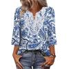 image:imageWIHOLL 34 Length Sleeve Womens Tops Boho V Neck Lace Shirt Trendy Blouses Dressy Casual Vacation Clothes S3XL02  White Tribal Blue Floral