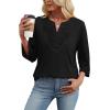 image:imageWIHOLL 34 Length Sleeve Womens Tops Boho V Neck Lace Shirt Trendy Blouses Dressy Casual Vacation Clothes S3XL03  Black