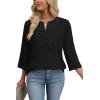 image:imageWIHOLL 34 Length Sleeve Womens Tops Boho V Neck Lace Shirt Trendy Blouses Dressy Casual Vacation Clothes S3XL03  Black