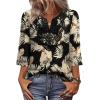 image:imageWIHOLL 34 Length Sleeve Womens Tops Boho V Neck Lace Shirt Trendy Blouses Dressy Casual Vacation Clothes S3XL04  Black With Beige Leaf Print