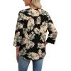 image:imageWIHOLL 34 Length Sleeve Womens Tops Boho V Neck Lace Shirt Trendy Blouses Dressy Casual Vacation Clothes S3XL04  Black With Beige Leaf Print