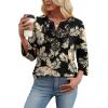 image:imageWIHOLL 34 Length Sleeve Womens Tops Boho V Neck Lace Shirt Trendy Blouses Dressy Casual Vacation Clothes S3XL04  Black With Beige Leaf Print