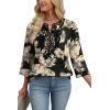 image:imageWIHOLL 34 Length Sleeve Womens Tops Boho V Neck Lace Shirt Trendy Blouses Dressy Casual Vacation Clothes S3XL04  Black With Beige Leaf Print