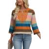 image:imageWIHOLL 34 Length Sleeve Womens Tops Boho V Neck Lace Shirt Trendy Blouses Dressy Casual Vacation Clothes S3XL04  Colorful Stripe