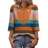 image:imageWIHOLL 34 Length Sleeve Womens Tops Boho V Neck Lace Shirt Trendy Blouses Dressy Casual Vacation Clothes S3XL04  Colorful Stripe