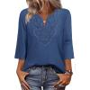 image:imageWIHOLL 34 Length Sleeve Womens Tops Boho V Neck Lace Shirt Trendy Blouses Dressy Casual Vacation Clothes S3XL04  Deep Blue