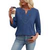 image:imageWIHOLL 34 Length Sleeve Womens Tops Boho V Neck Lace Shirt Trendy Blouses Dressy Casual Vacation Clothes S3XL04  Deep Blue
