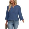 image:imageWIHOLL 34 Length Sleeve Womens Tops Boho V Neck Lace Shirt Trendy Blouses Dressy Casual Vacation Clothes S3XL04  Deep Blue