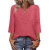 image:imageWIHOLL 34 Length Sleeve Womens Tops Boho V Neck Lace Shirt Trendy Blouses Dressy Casual Vacation Clothes S3XL04  Dusty Rose Pink