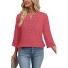 image:imageWIHOLL 34 Length Sleeve Womens Tops Boho V Neck Lace Shirt Trendy Blouses Dressy Casual Vacation Clothes S3XL04  Dusty Rose Pink