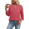 image:imageWIHOLL 34 Length Sleeve Womens Tops Boho V Neck Lace Shirt Trendy Blouses Dressy Casual Vacation Clothes S3XL04  Dusty Rose Pink