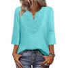 image:imageWIHOLL 34 Length Sleeve Womens Tops Boho V Neck Lace Shirt Trendy Blouses Dressy Casual Vacation Clothes S3XL04  Light Mint Green