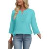 image:imageWIHOLL 34 Length Sleeve Womens Tops Boho V Neck Lace Shirt Trendy Blouses Dressy Casual Vacation Clothes S3XL04  Light Mint Green