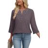 image:imageWIHOLL 34 Length Sleeve Womens Tops Boho V Neck Lace Shirt Trendy Blouses Dressy Casual Vacation Clothes S3XL05  Mocha Grey Purple