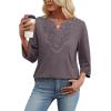 image:imageWIHOLL 34 Length Sleeve Womens Tops Boho V Neck Lace Shirt Trendy Blouses Dressy Casual Vacation Clothes S3XL05  Mocha Grey Purple