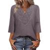 image:imageWIHOLL 34 Length Sleeve Womens Tops Boho V Neck Lace Shirt Trendy Blouses Dressy Casual Vacation Clothes S3XL05  Mocha Grey Purple