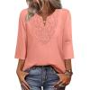 image:imageWIHOLL 34 Length Sleeve Womens Tops Boho V Neck Lace Shirt Trendy Blouses Dressy Casual Vacation Clothes S3XL06  Coral