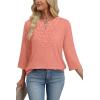 image:imageWIHOLL 34 Length Sleeve Womens Tops Boho V Neck Lace Shirt Trendy Blouses Dressy Casual Vacation Clothes S3XL06  Coral