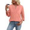 image:imageWIHOLL 34 Length Sleeve Womens Tops Boho V Neck Lace Shirt Trendy Blouses Dressy Casual Vacation Clothes S3XL06  Coral