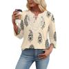 image:imageWIHOLL 34 Length Sleeve Womens Tops Boho V Neck Lace Shirt Trendy Blouses Dressy Casual Vacation Clothes S3XL07  Multi Apricot