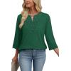image:imageWIHOLL 34 Length Sleeve Womens Tops Boho V Neck Lace Shirt Trendy Blouses Dressy Casual Vacation Clothes S3XL08  Light Dark Green