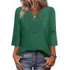 image:imageWIHOLL 34 Length Sleeve Womens Tops Boho V Neck Lace Shirt Trendy Blouses Dressy Casual Vacation Clothes S3XL08  Light Dark Green