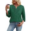 image:imageWIHOLL 34 Length Sleeve Womens Tops Boho V Neck Lace Shirt Trendy Blouses Dressy Casual Vacation Clothes S3XL08  Light Dark Green