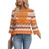 image:imageWIHOLL 34 Length Sleeve Womens Tops Boho V Neck Lace Shirt Trendy Blouses Dressy Casual Vacation Clothes S3XL08  Multi Orange