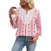 image:imageWIHOLL 34 Length Sleeve Womens Tops Boho V Neck Lace Shirt Trendy Blouses Dressy Casual Vacation Clothes S3XL08  Pink Stripe