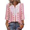image:imageWIHOLL 34 Length Sleeve Womens Tops Boho V Neck Lace Shirt Trendy Blouses Dressy Casual Vacation Clothes S3XL08  Pink Stripe
