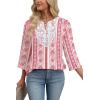 image:imageWIHOLL 34 Length Sleeve Womens Tops Boho V Neck Lace Shirt Trendy Blouses Dressy Casual Vacation Clothes S3XL08  Pink Stripe