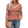 image:imageWIHOLL 34 Length Sleeve Womens Tops Lace V Neck Tunic Tops Loose Fit Dressy Casual Shirts BlousesPrint 2