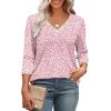 image:imageWIHOLL 34 Length Sleeve Womens Tops Lace V Neck Tunic Tops Loose Fit Dressy Casual Shirts BlousesPrint 4