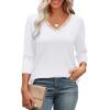 image:imageWIHOLL 34 Length Sleeve Womens Tops Lace V Neck Tunic Tops Loose Fit Dressy Casual Shirts BlousesWhite