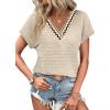 image:imageWIHOLL Blouses for Women Dressy Casual Summer Tops Short Sleeve Shirts Business Casual T Shirts Beach Vacation ClothesBeige Waves
