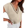 image:imageWIHOLL Blouses for Women Dressy Casual Summer Tops Short Sleeve Shirts Business Casual T Shirts Beach Vacation ClothesBeige Waves