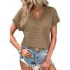 image:imageWIHOLL Blouses for Women Dressy Casual Summer Tops Short Sleeve Shirts Business Casual T Shirts Beach Vacation ClothesBrown