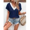 image:imageWIHOLL Blouses for Women Dressy Casual Summer Tops Short Sleeve Shirts Business Casual T Shirts Beach Vacation ClothesNavy Blue