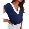 image:imageWIHOLL Blouses for Women Dressy Casual Summer Tops Short Sleeve Shirts Business Casual T Shirts Beach Vacation ClothesNavy Blue