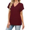image:imageWIHOLL Blouses for Women Dressy Casual Summer Tops Short Sleeve Shirts Business Casual T Shirts Beach Vacation ClothesPlum Red
