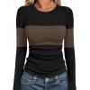 image:imageWIHOLL Long Sleeve Shirts for Women Fall Fashion Thermal Shirts Rib Knit Winter Clothing Warm Undershirts Basic TShirts0brown Stripes