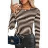 image:imageWIHOLL Long Sleeve Shirts for Women Fall Fashion Thermal Shirts Rib Knit Winter Clothing Warm Undershirts Basic TShirts0coffee Stripes
