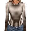 image:imageWIHOLL Long Sleeve Shirts for Women Fall Fashion Thermal Shirts Rib Knit Winter Clothing Warm Undershirts Basic TShirts0coffee Stripes