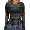 image:imageWIHOLL Long Sleeve Shirts for Women Fall Fashion Thermal Shirts Rib Knit Winter Clothing Warm Undershirts Basic TShirts0grey Black Stripes
